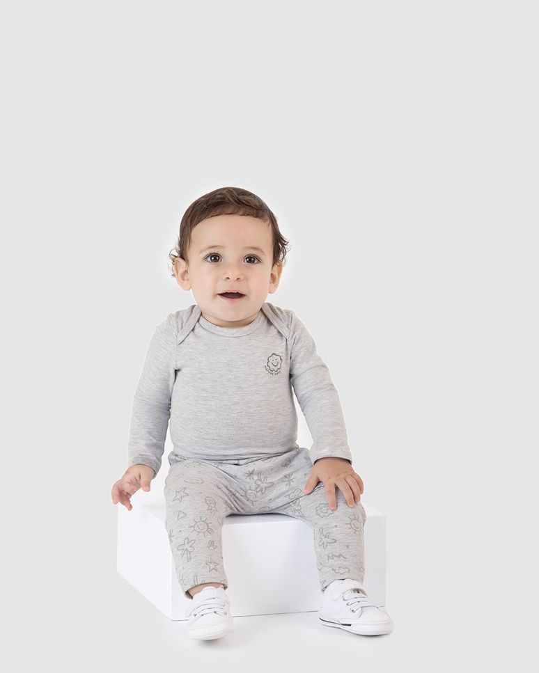 Body Bebê Unissex Manga Longa Estampa Frontal Em Algodão Malwee Kids