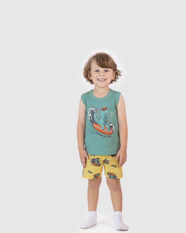 Pijama Infantil Menino Regata E Shorts Estampado Em Algodão Malwee Kids