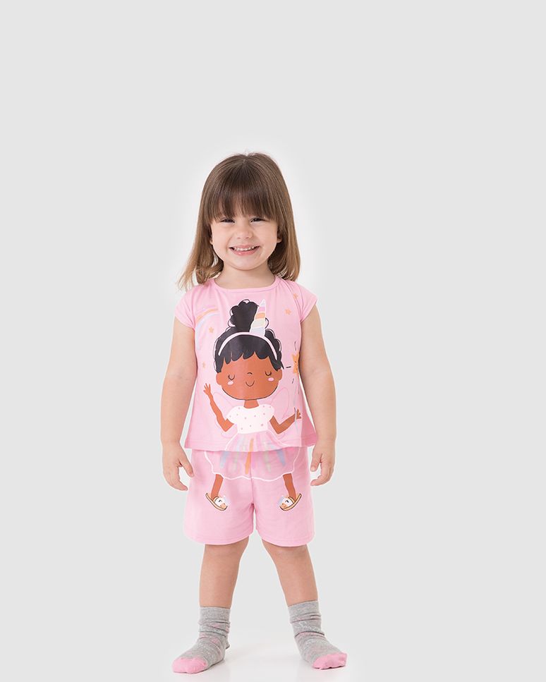 Pijama Infantil Menina Fada Arco-Íris Em Algodão Malwee Kids
