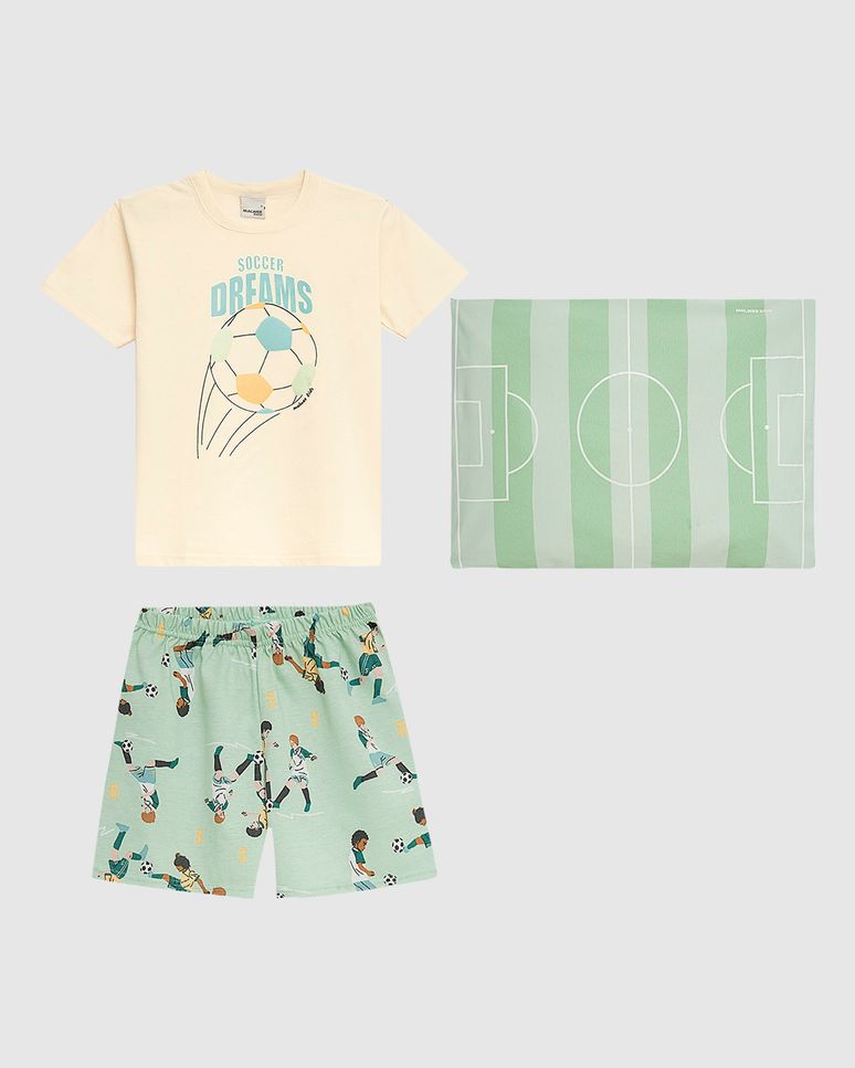 Pijama Curto Infantil Menino Soccer Dreams + Fronha Em Algodão Malwee Kids