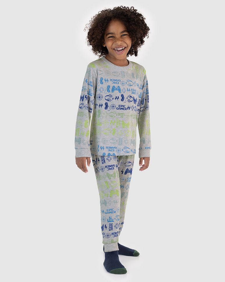 Pijama Infantil Menino Estampado Camiseta Manga Longa Em Algodão Malwee Kids