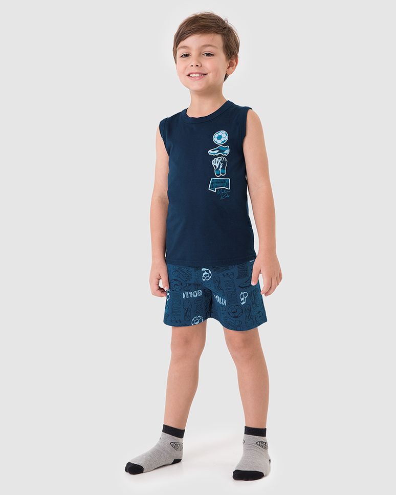 Pijama Curto Infantil Menino Bermuda Estampada Em Algodão Malwee Kids