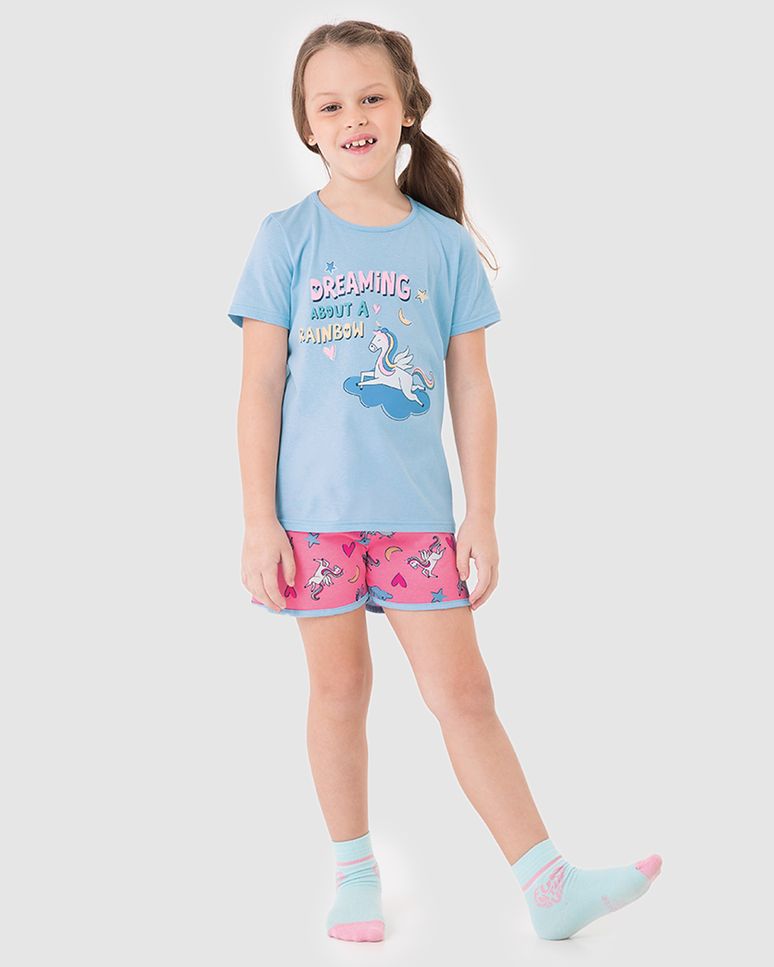 Pijama Curto Infantil Menina Dreaming About A Rainbow Em Algodão Malwee Kids