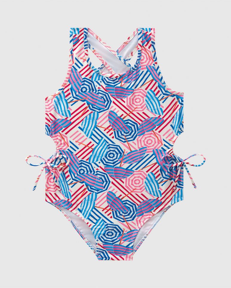 Maiô Infantil Menina Transpassado Detalhe Vazado Em Malha UV50+ Malwee Kids