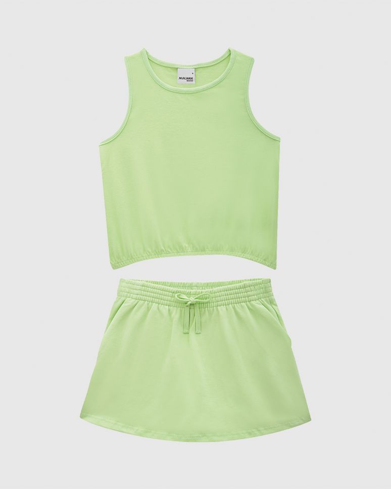 Conjunto Infantil Menina Regata Cropped E Shorts Saia Em Algodão Malwee Kids