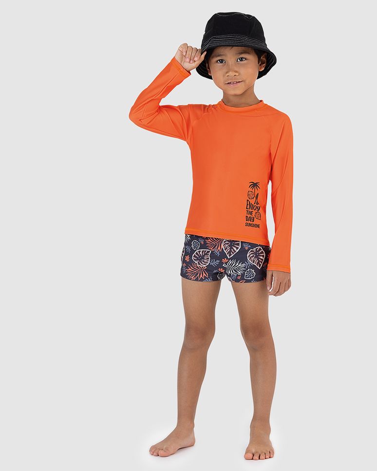 Conjunto Infantil Menino Camiseta Manga Longa + Sunga Malha UV50+ Malwee Kids