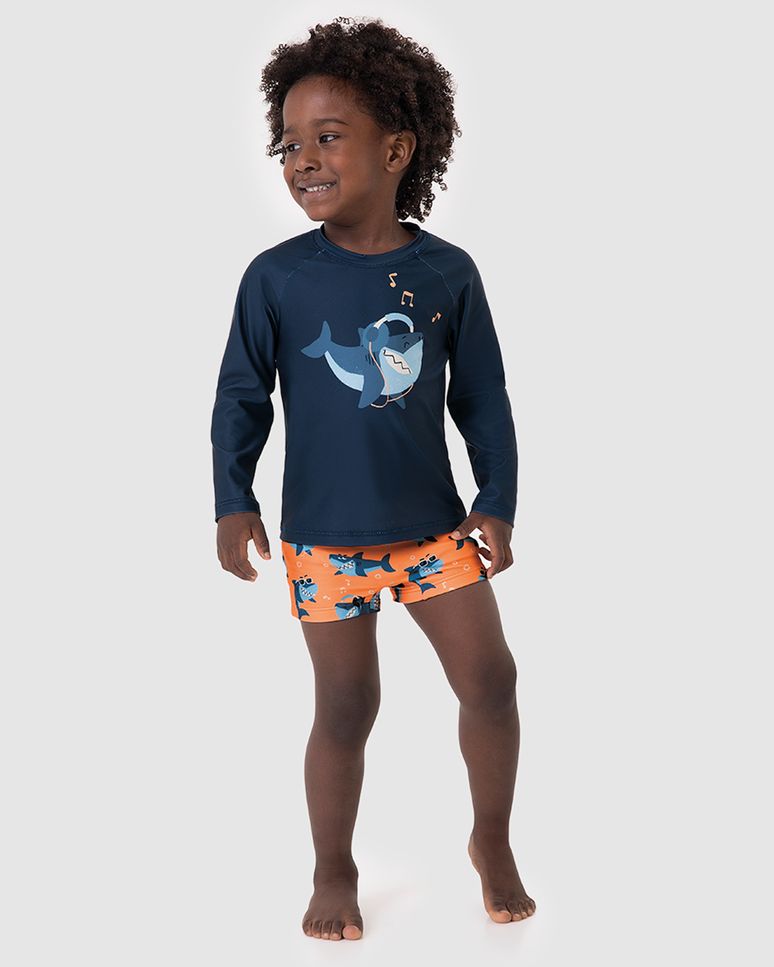 Conjunto Infantil Menino Estampado Camiseta + Sunga Malha UV50+ Malwee Kids