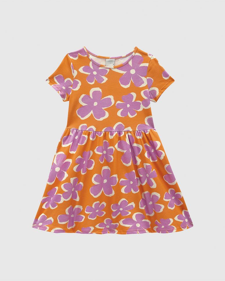 Vestido Infantil Evasê Manga Curta Estampado Em Algodão Malwee Kids