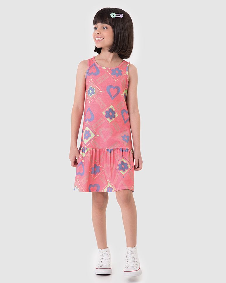 Vestido Infantil Barra Franzida Estampado Em Algodão Malwee Kids