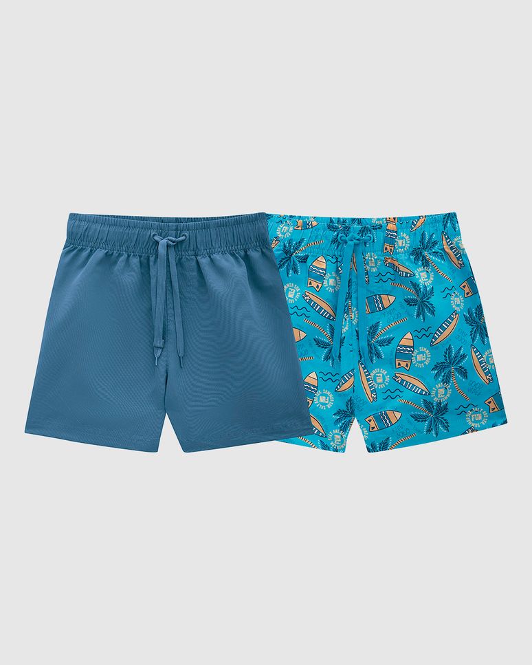 Kit 2 Shorts De Banho Infantil Menino Em Microfibra Malwee Kids