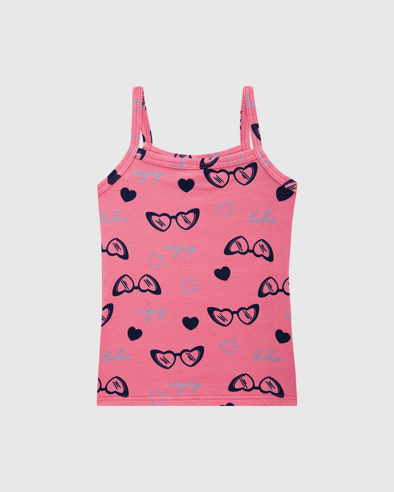 Regata Infantil Menina Alça Fina Estampada Em Algodão Malwee Kids