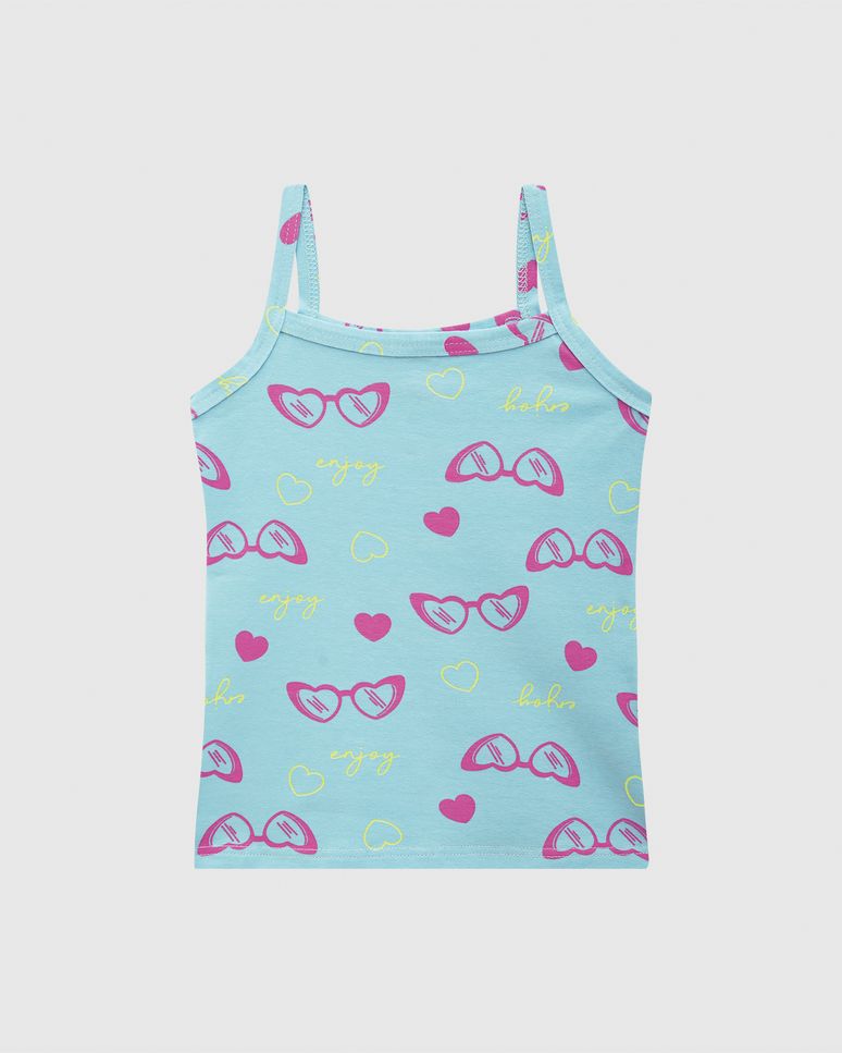 Regata Infantil Menina Alça Fina Estampada Em Algodão Malwee Kids