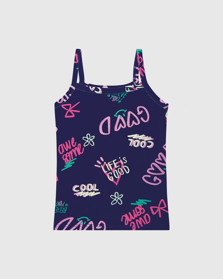 Regata Infantil Menina Alça Fina Estampada Em Algodão Malwee Kids