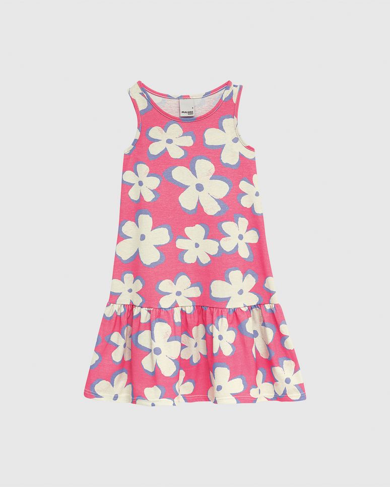 Vestido Infantil Barra Franzida Estampado Em Algodão Malwee Kids