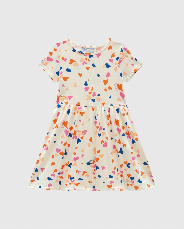 Vestido Infantil Evasê Manga Curta Estampado Em Algodão Malwee Kids