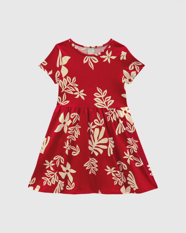 Vestido Infantil Evasê Manga Curta Estampado Em Algodão Malwee Kids