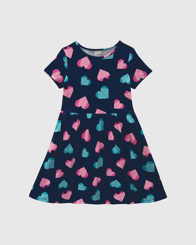 Vestido Infantil Evasê Manga Curta Estampado Em Algodão Malwee Kids