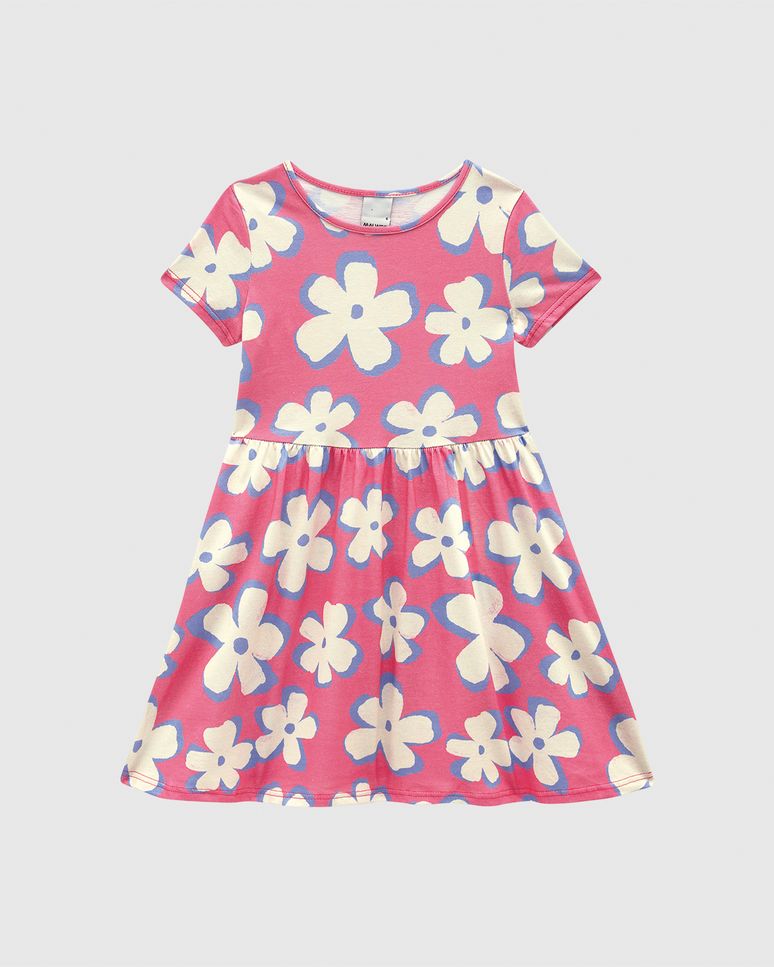 Vestido Infantil Evasê Manga Curta Estampado Em Algodão Malwee Kids