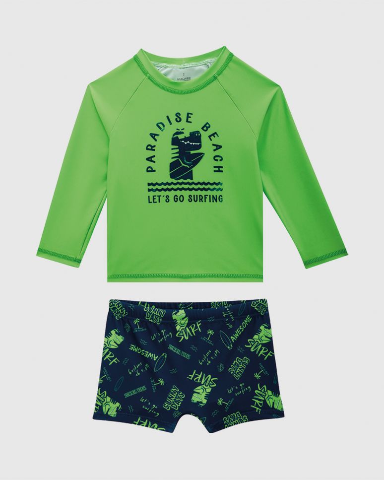 Conjunto Infantil Menino Estampado Camiseta + Sunga Malha UV50+ Malwee Kids