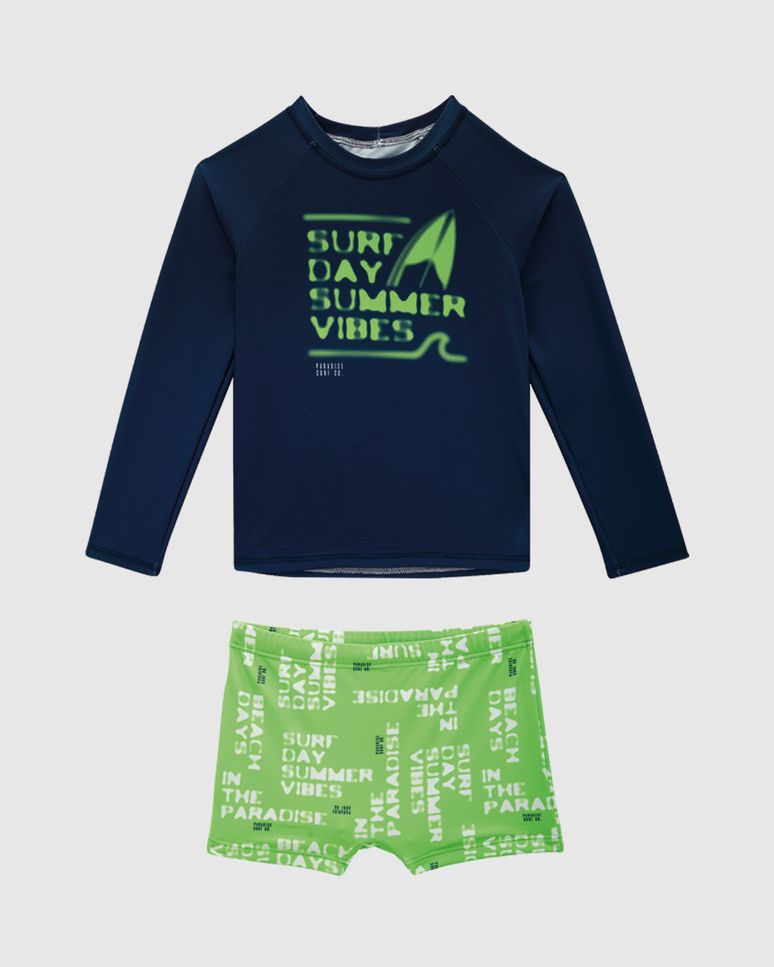 Conjunto Infantil Menino Camiseta Manga Longa + Sunga Malha UV50+ Malwee Kids