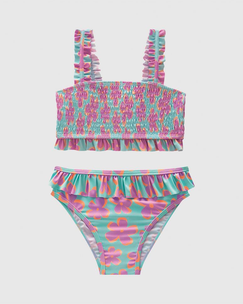 Biquíni Infantil Menina Alça Elástica E Babados Em Malha UV50+ Malwee Kids