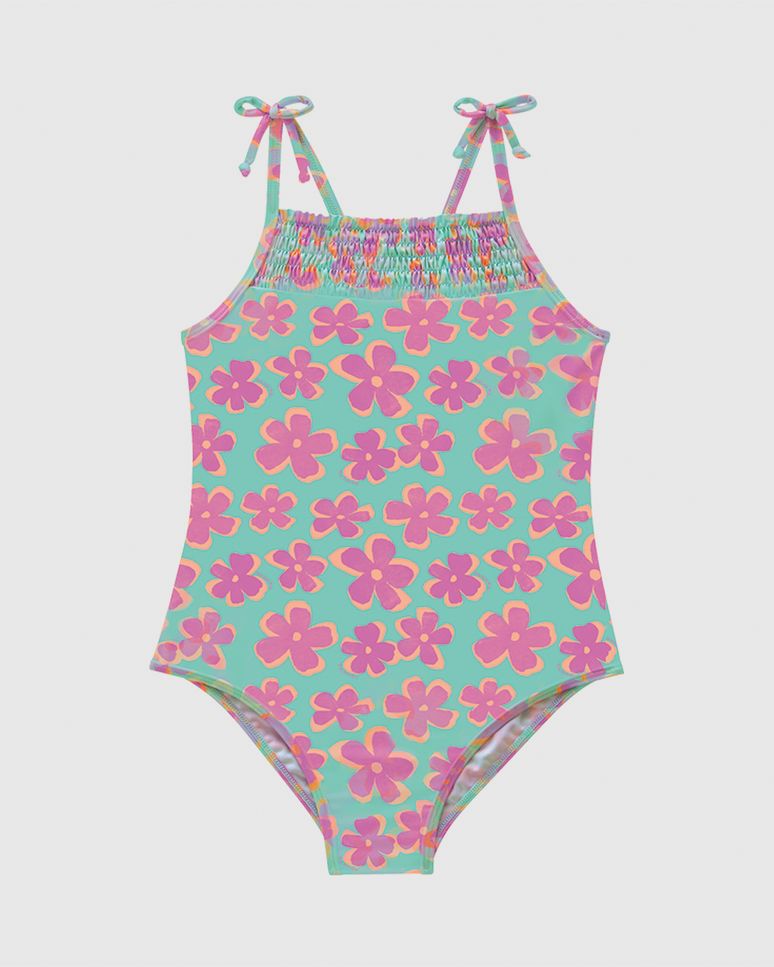 Maiô Infantil Menina Alça Aplicação Laço Em Malha UV50+ Malwee Kids