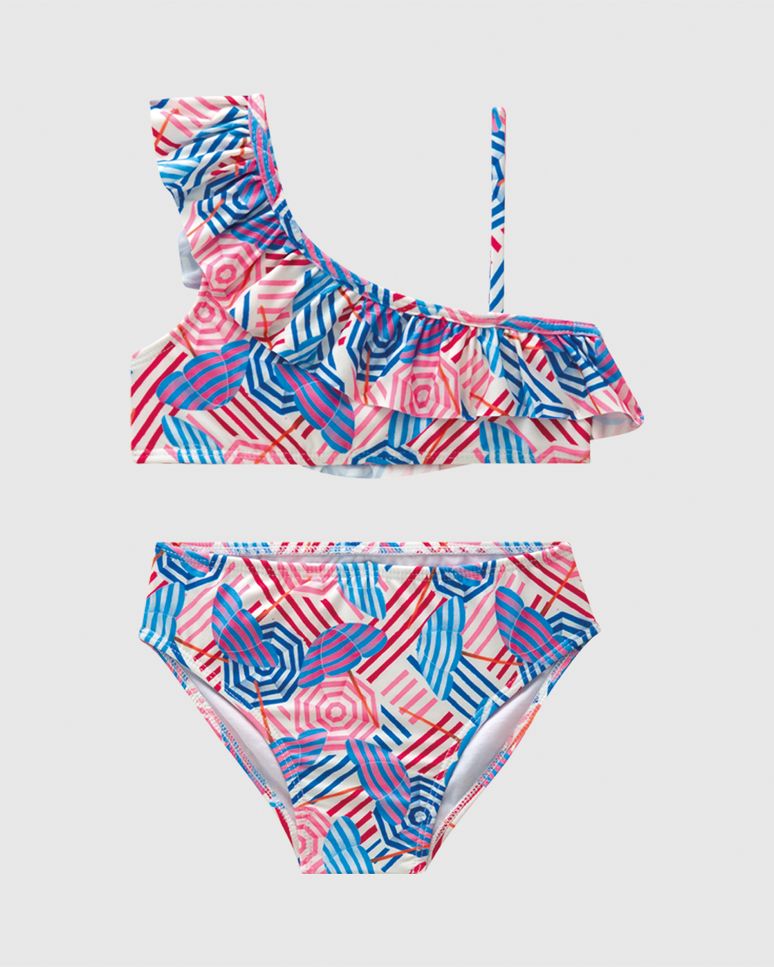 Biquíni Infantil Menina Decote Com Babado Em Malha UV50+ Malwee Kids