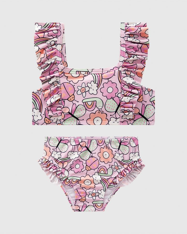 Biquíni Infantil Menina Babados Estampa Arco-Íris Em Malha UV50+ Malwee Kids