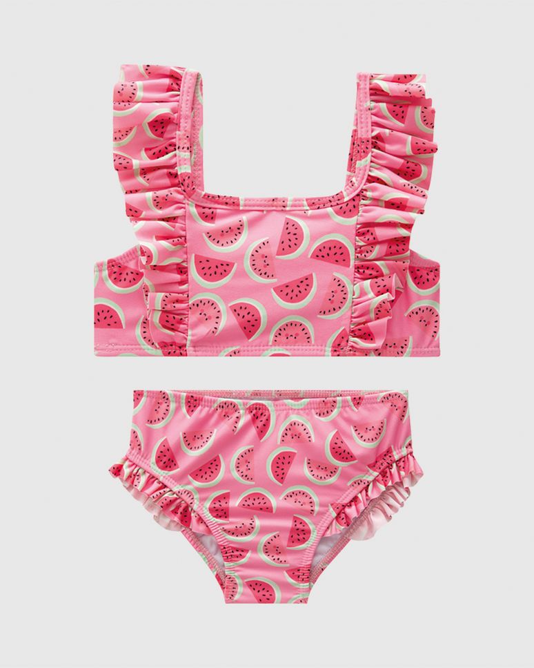 Biquíni Infantil Menina Babados Estampa Melancias Em Malha UV50+ Malwee Kids