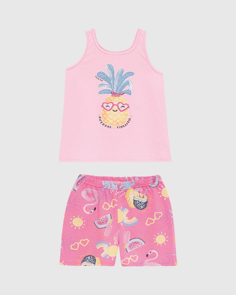 Pijama Curto Infantil Menina Awesome Pineapple Em Algodão Malwee Kids