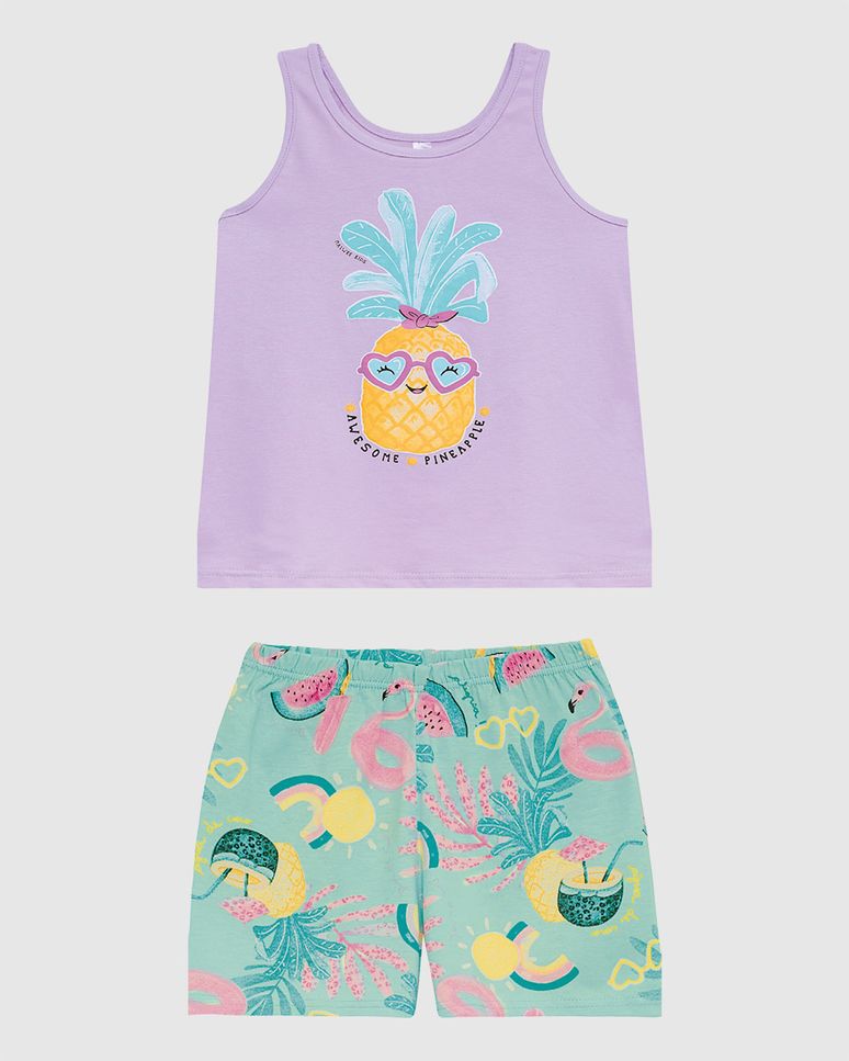 Pijama Curto Infantil Menina Awesome Pineapple Em Algodão Malwee Kids