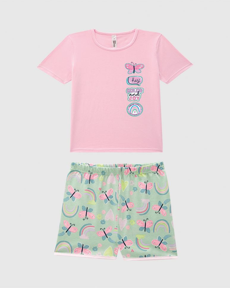 Pijama Curto Infantil Menina Estampa Color And Joy Em Algodão Malwee Kids