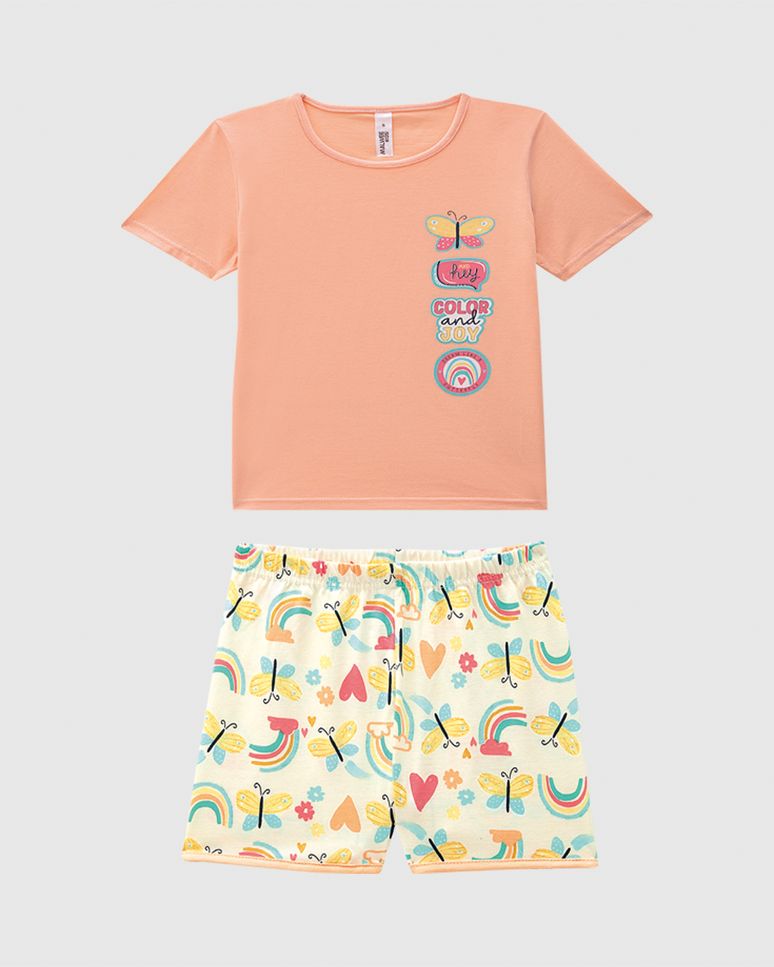 Pijama Curto Infantil Menina Estampa Color And Joy Em Algodão Malwee Kids