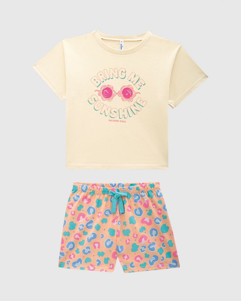 Pijama Curto Infantil Menina Bring Me Sunshine Em Algodão Malwee Kids