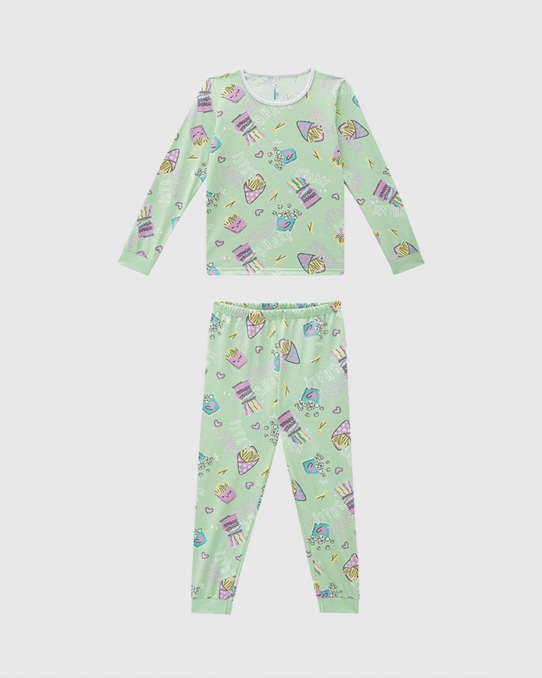 Pijama Infantil Menina Estampado Camiseta Manga Longa Em Algodão Malwee Kids