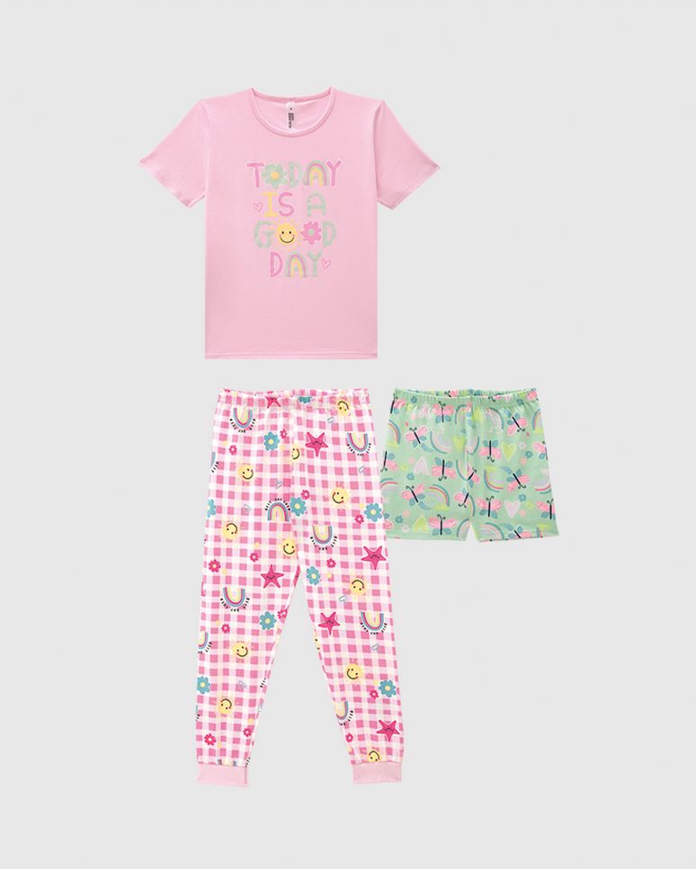 Pijama Infantil Menina 3 Peças Today Is A Good Day Em Algodão Malwee Kids