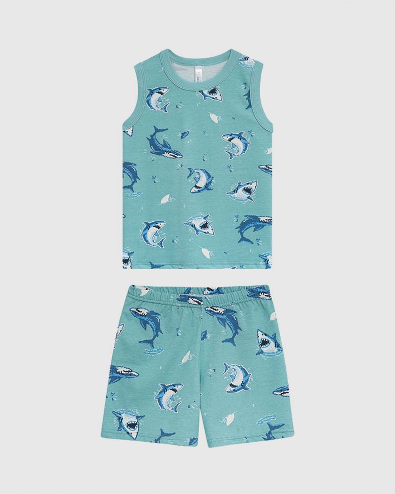 Pijama Curto Infantil Menino Regata E Shorts Estampado Algodão Malwee Kids