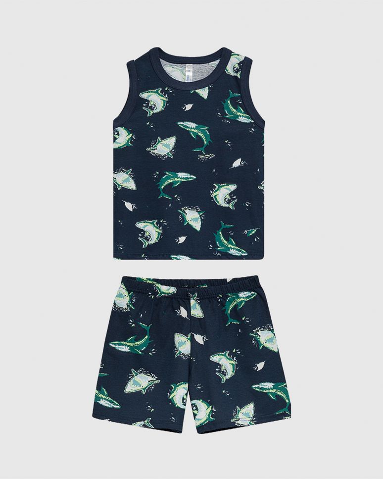 Pijama Curto Infantil Menino Regata E Shorts Estampado Algodão Malwee Kids