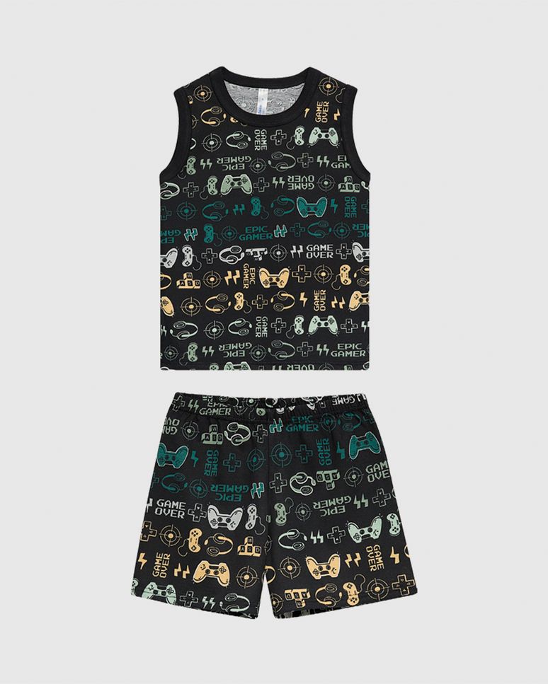 Pijama Curto Infantil Menino Regata E Shorts Estampado Algodão Malwee Kids