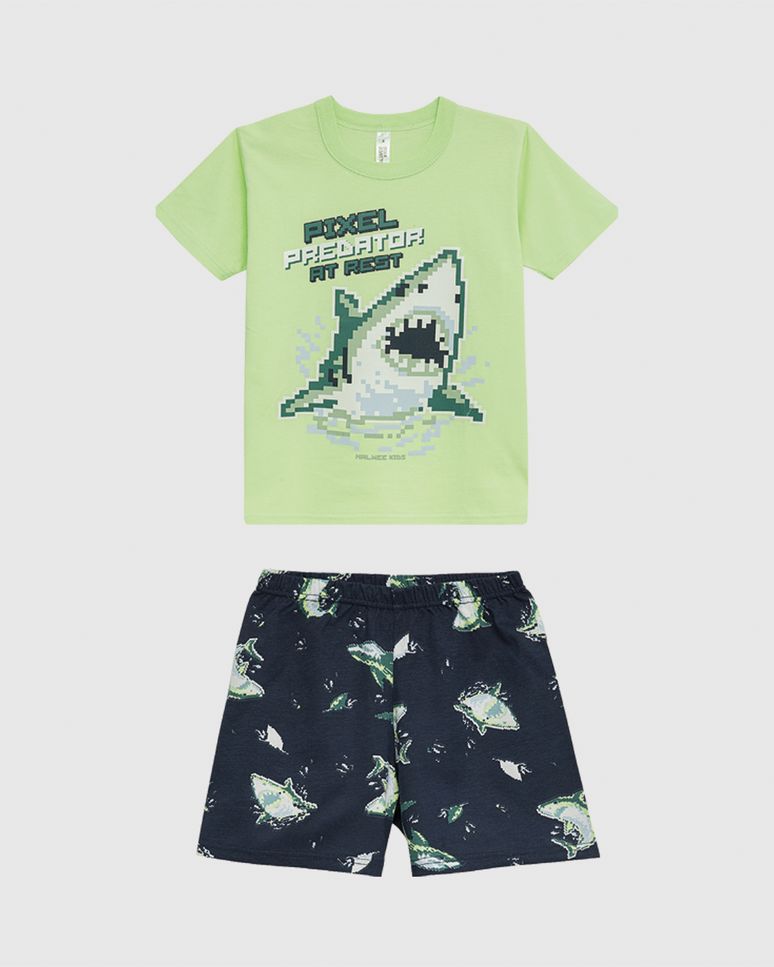 Pijama Infantil Menino Pixel Predator At Rest Em Algodão Malwee Kids