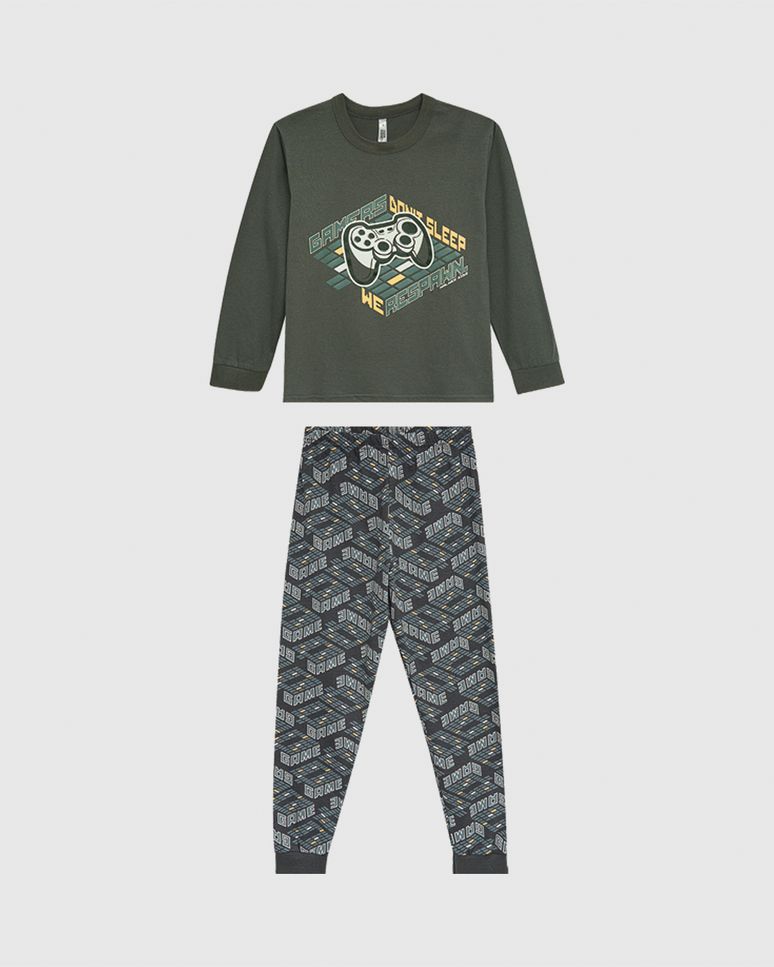 Pijama Infantil Menino Estampado Manga Longa E Calça Em Algodão Malwee Kids