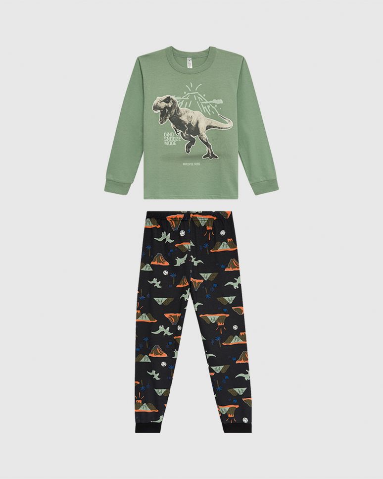 Pijama Infantil Menino Estampado Manga Longa E Calça Em Algodão Malwee Kids