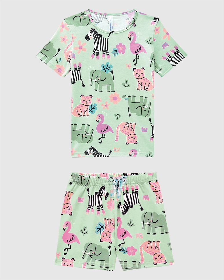 Pijama Curto Infantil Menina Estampa Bichinhos Em Algodão Malwee Kids