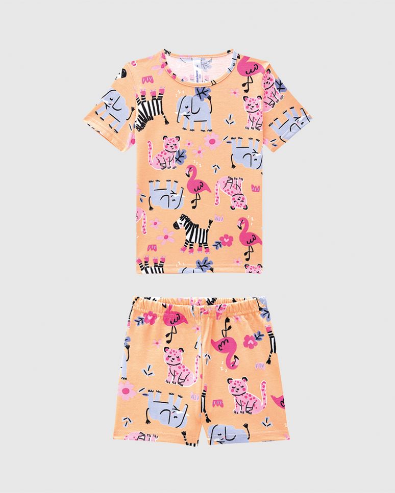 Pijama Curto Infantil Menina Estampa Bichinhos Em Algodão Malwee Kids