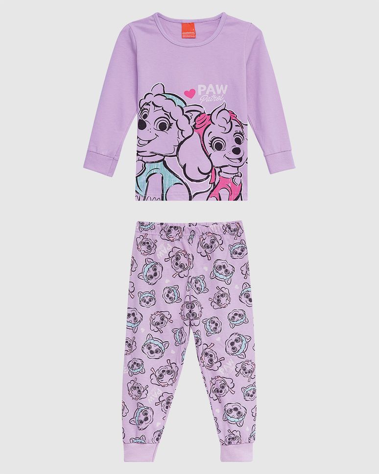 Pijama Longo Infantil Menina Patrulha Canina Brilha No Escuro Malwee Kids
