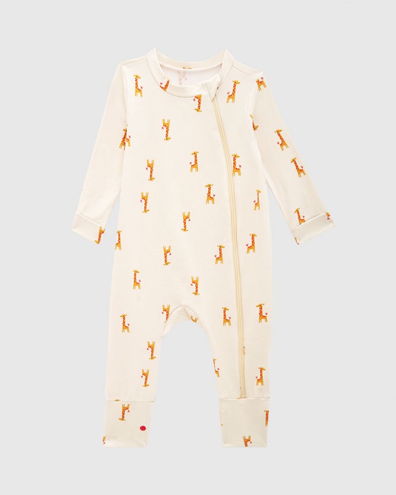 Macacão Bebê Unissex Pezinho Estampado Zíper Frontal Em Algodão Malwee Kids