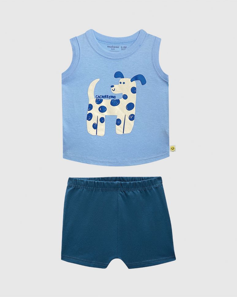 Conjunto Bebê Menino Regata Estampa Cachorrinho Em Algodão Malwee Kids