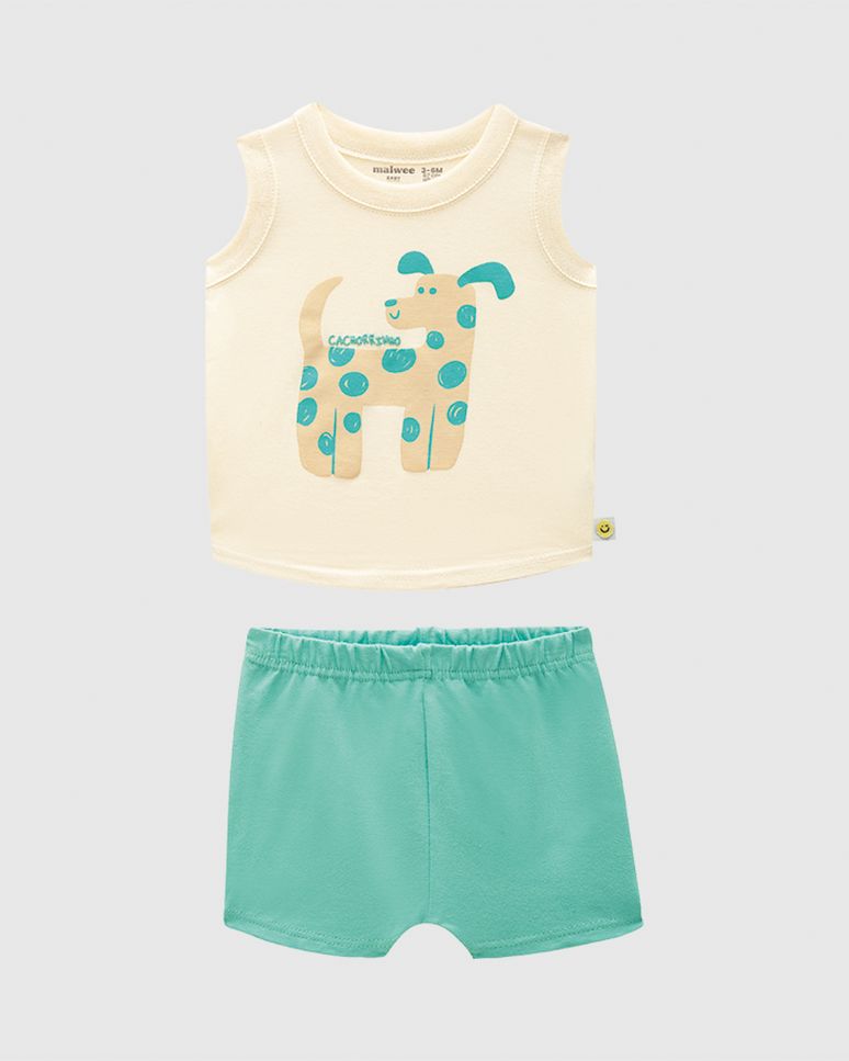 Conjunto Bebê Menino Regata Estampa Cachorrinho Em Algodão Malwee Kids