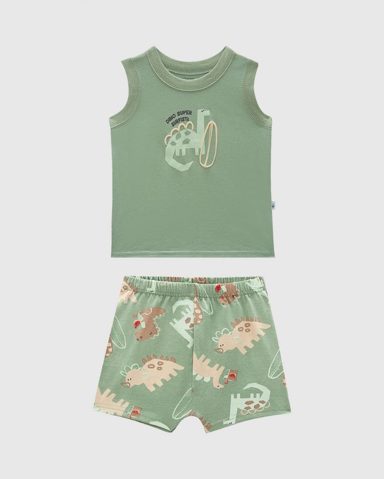 Conjunto Bebê Menino Dino Super Surfista Em Algodão Malwee Kids
