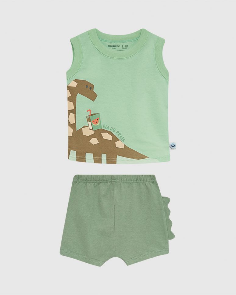 Conjunto Bebê Menino Bermuda Aplique Interativo Em Algodão Malwee Kids